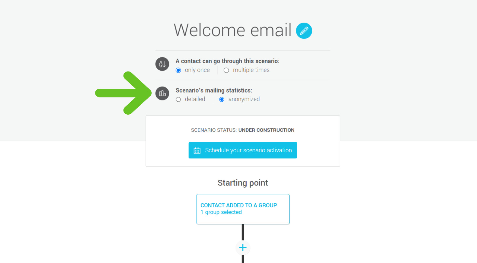 Anonymized statistic option in the marketing automation