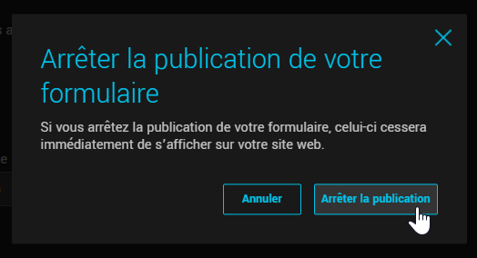 Confirmer pour arrêter la publication