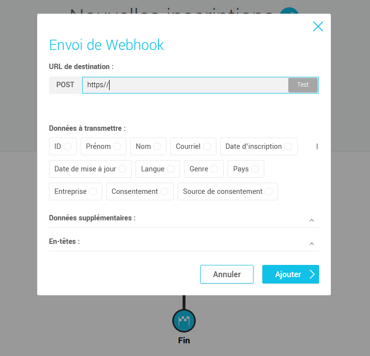 Entrez l'URL du webhook